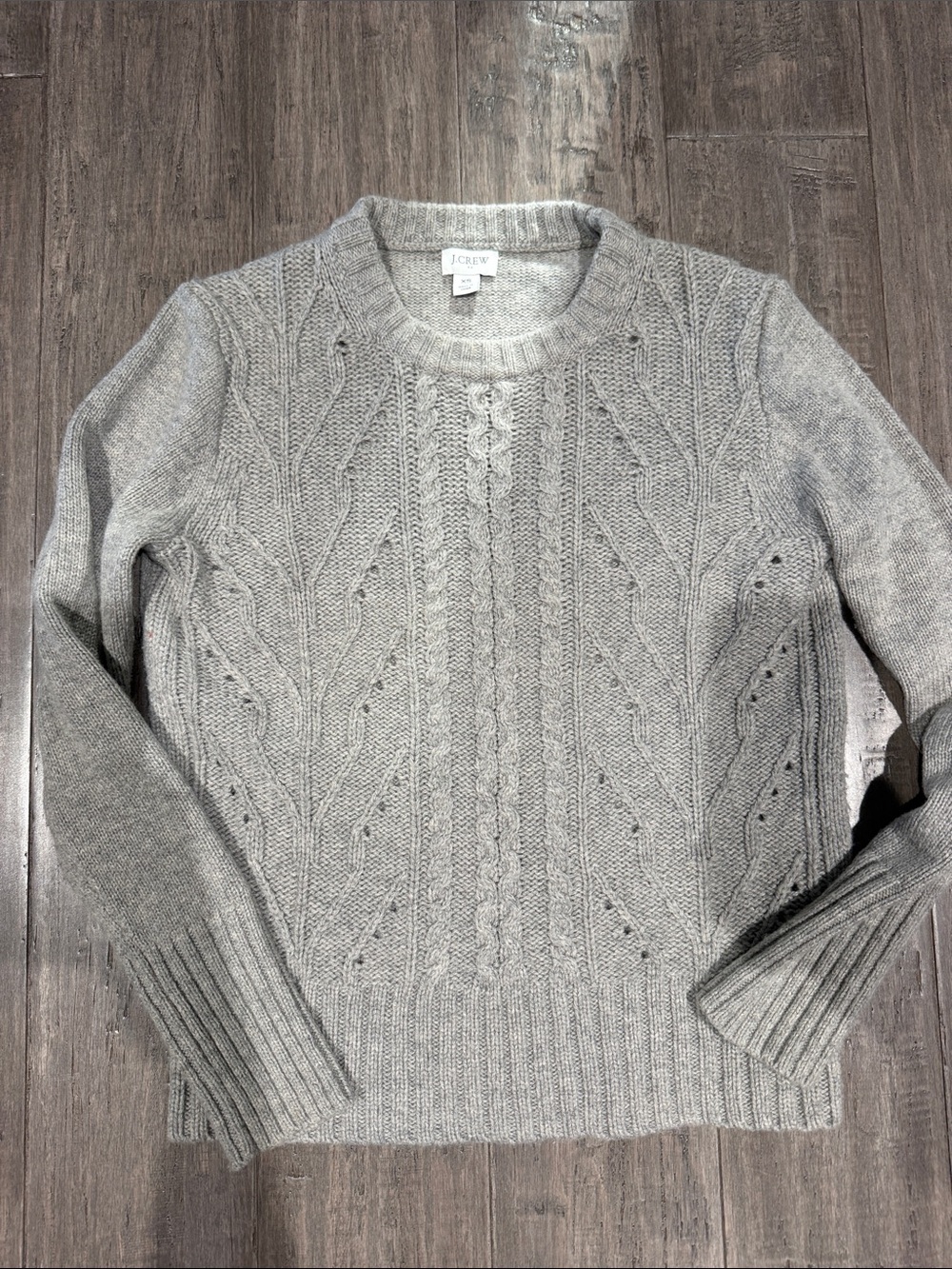 J. Crew Heather Gray Cable Knit Crewneck Sweater XS
